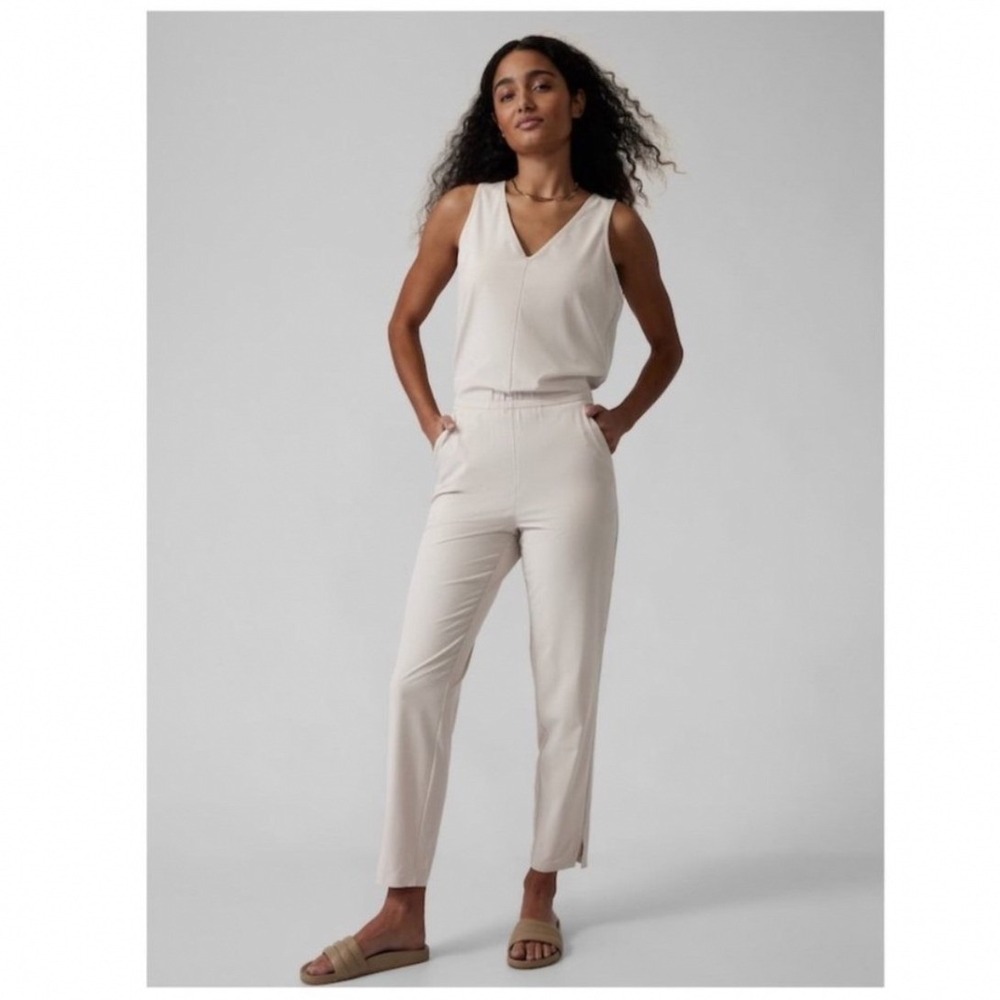 Athleta Brooklyn Jumpsuit Abalone Grey V-Neck Sleeveless Petite 12P #981021 NWOT